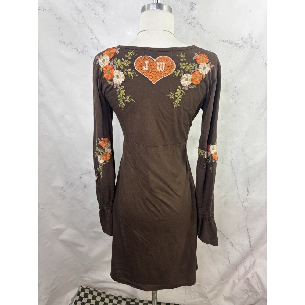 Johnny Was Brown Floral Embroidered Mini Dress with Orange Accents - Picture 11 of 16
